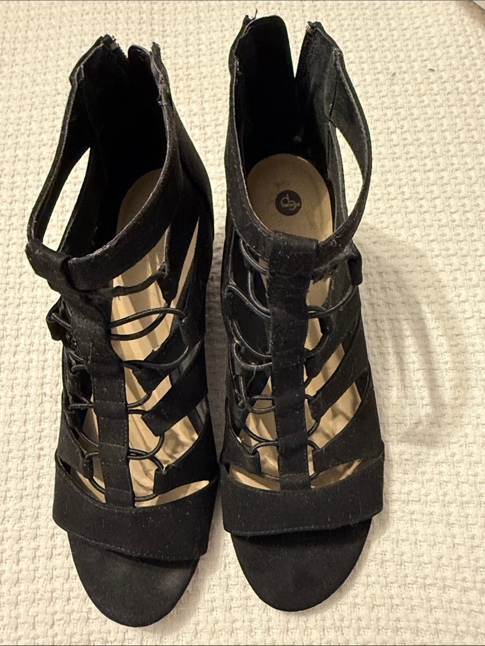 Black Strappy Suede Women’s Heeled Sandals with Ankle Closure